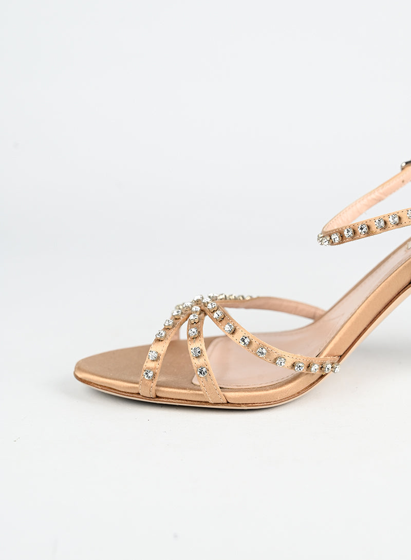 Miu Miu Sandali in raso cipria con strass - N. 39 ½