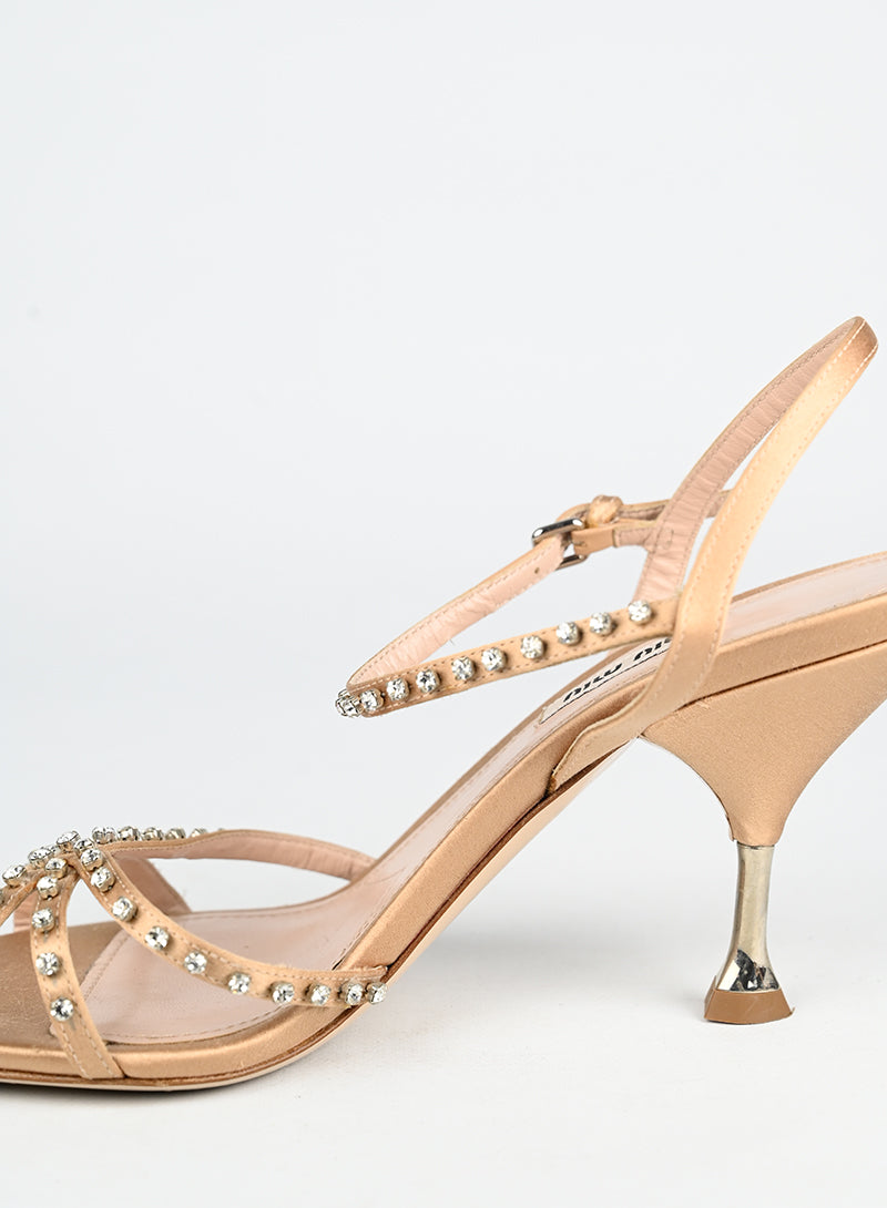Miu Miu Sandali in raso cipria con strass - N. 39 ½