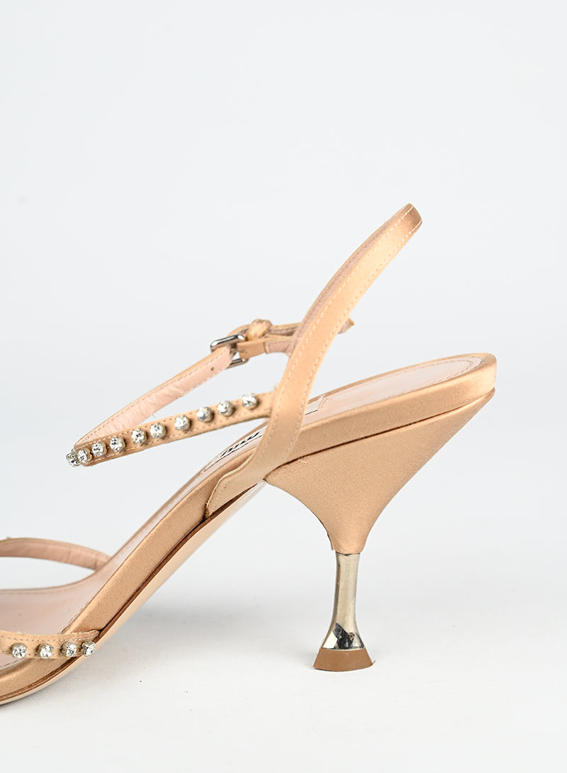 Miu Miu Sandali in raso cipria con strass - N. 39 ½