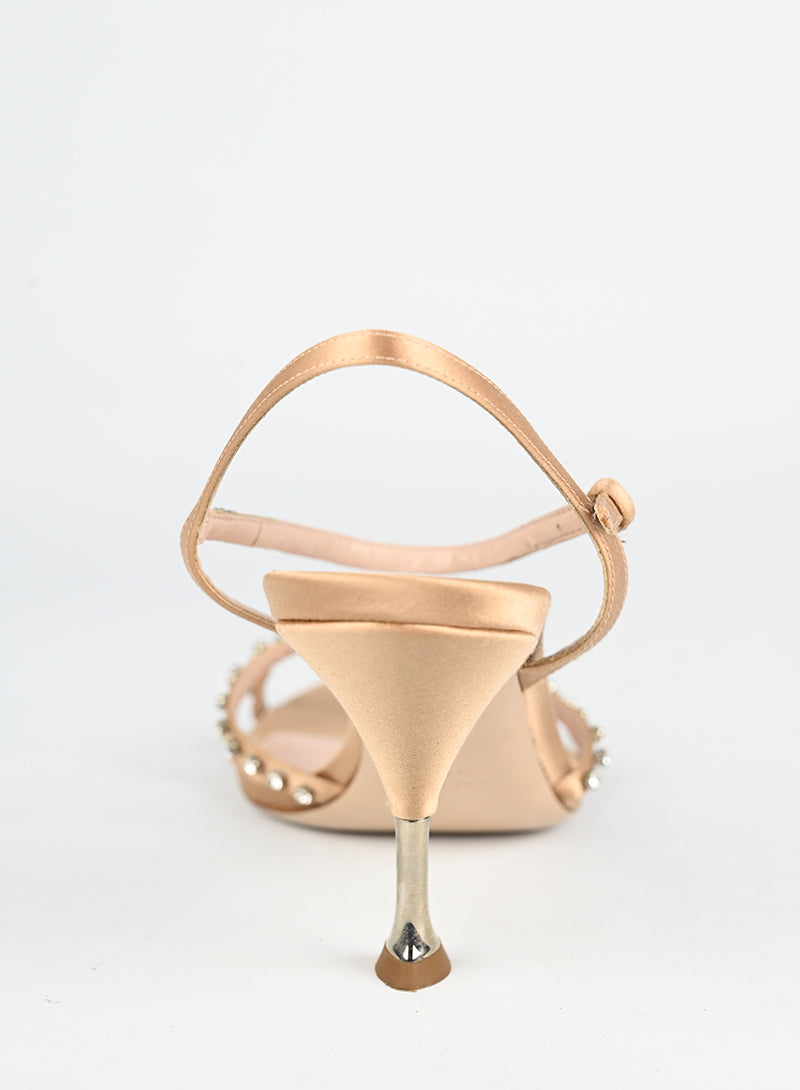 Miu Miu Sandali in raso cipria con strass - N. 39 ½
