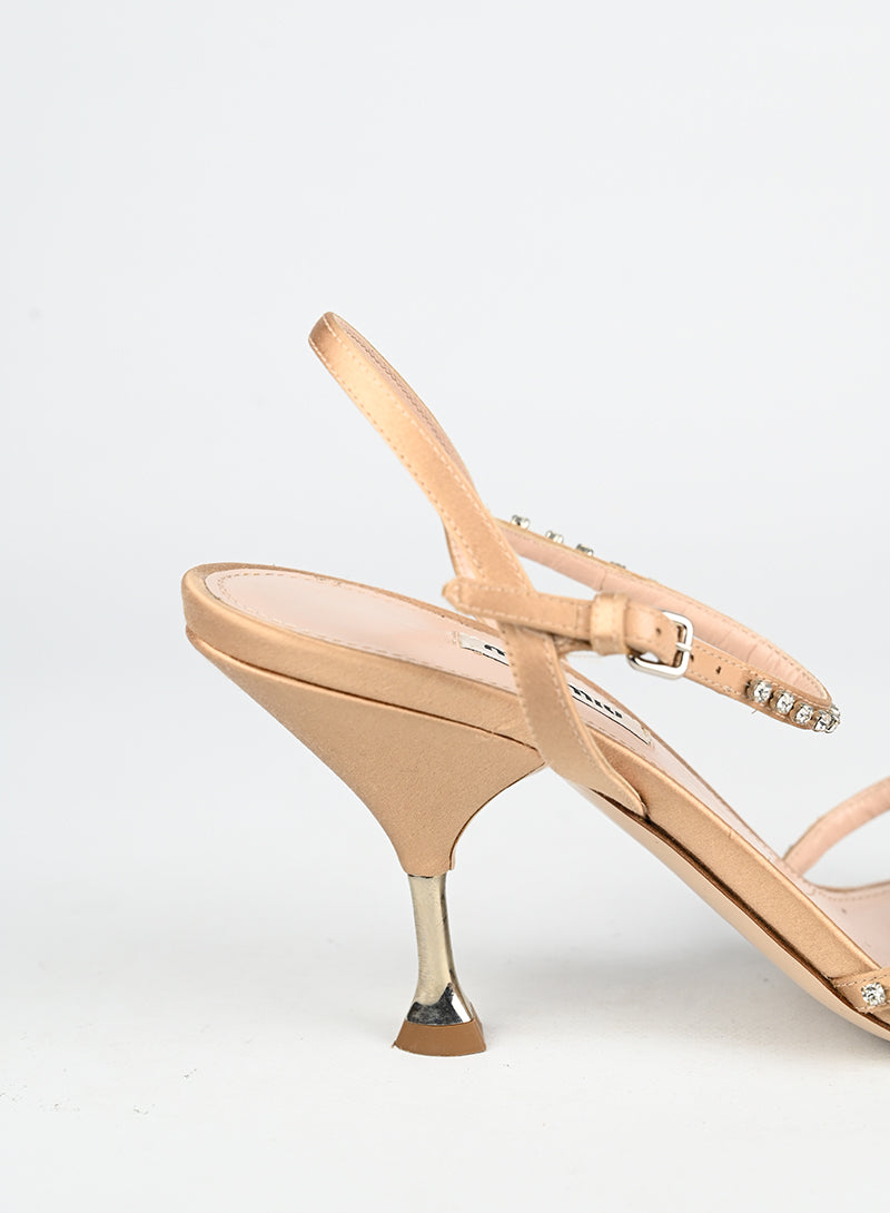 Miu Miu Sandali in raso cipria con strass - N. 39 ½