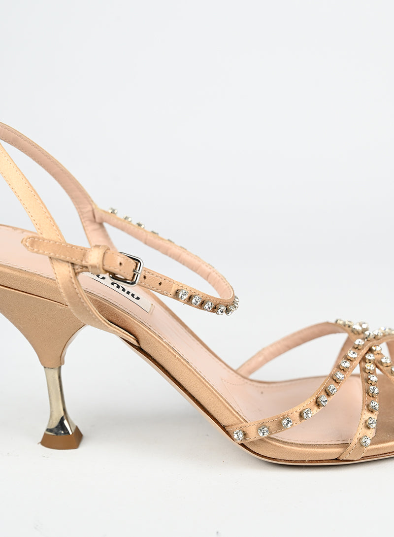 Miu Miu Sandali in raso cipria con strass - N. 39 ½