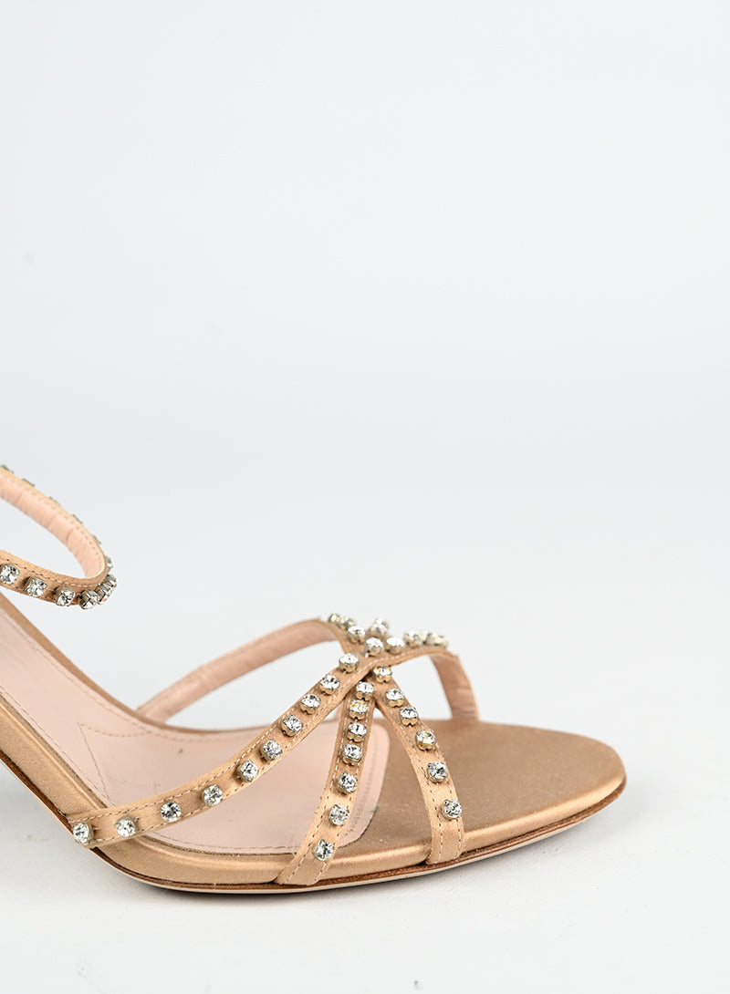 Miu Miu Sandali in raso cipria con strass - N. 39 ½