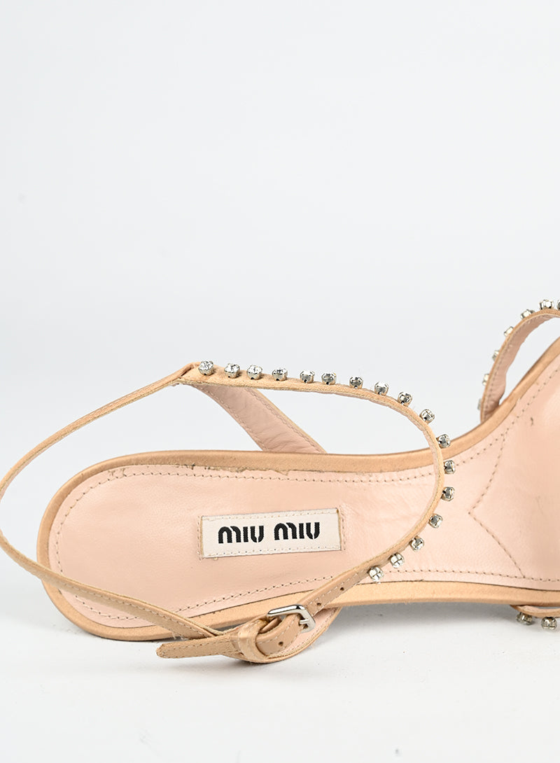 Miu Miu Sandali in raso cipria con strass - N. 39 ½