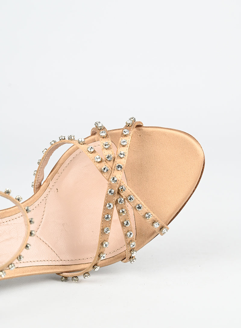 Miu Miu Sandali in raso cipria con strass - N. 39 ½