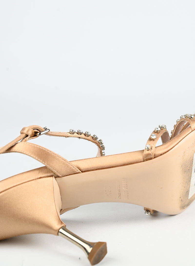 Miu Miu Sandali in raso cipria con strass - N. 39 ½