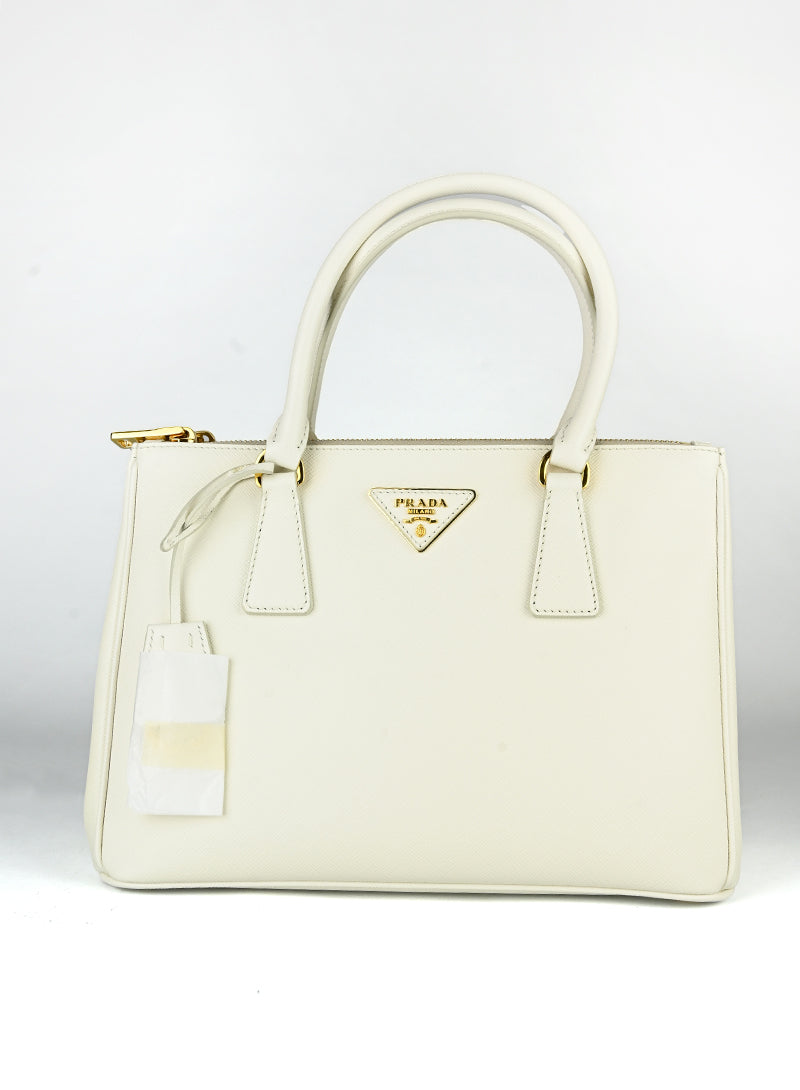 Prada Borsa Galleria Media in pelle bianca