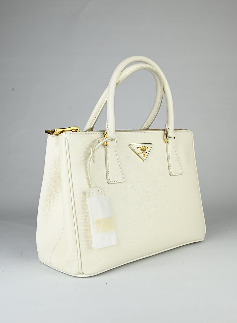 Prada Borsa Galleria Media in pelle bianca