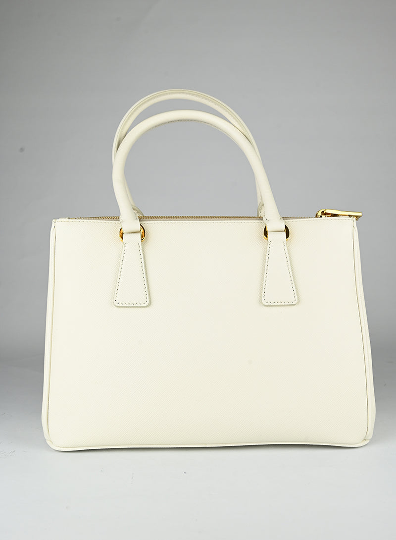 Prada Borsa Galleria Media in pelle bianca