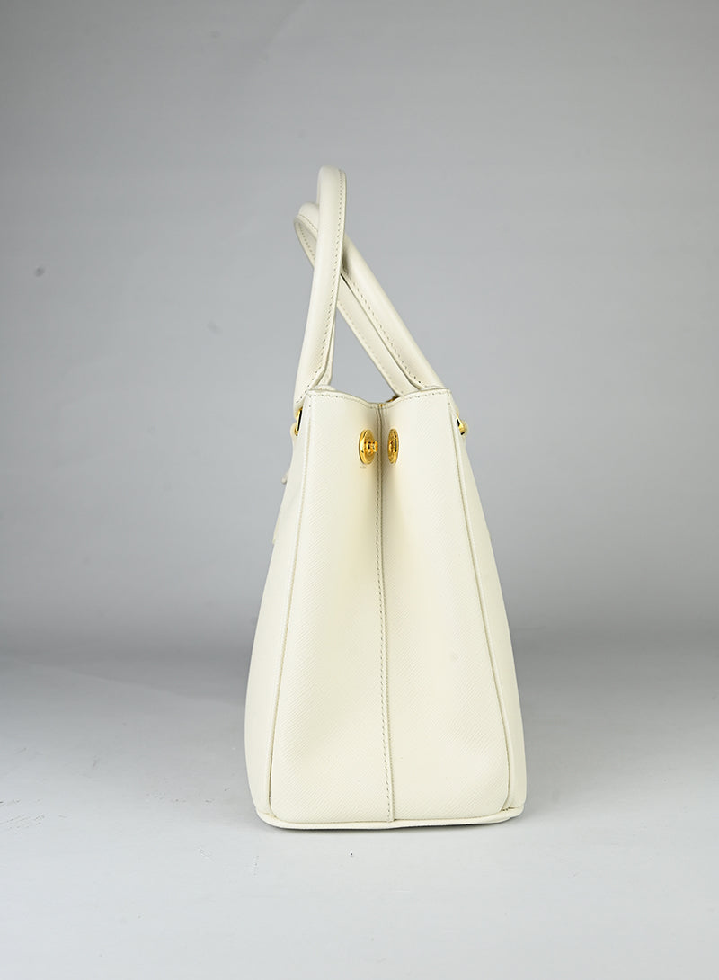 Prada Borsa Galleria Media in pelle bianca