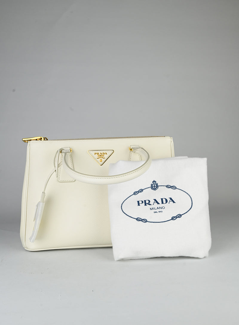 Prada Borsa Galleria Media in pelle bianca