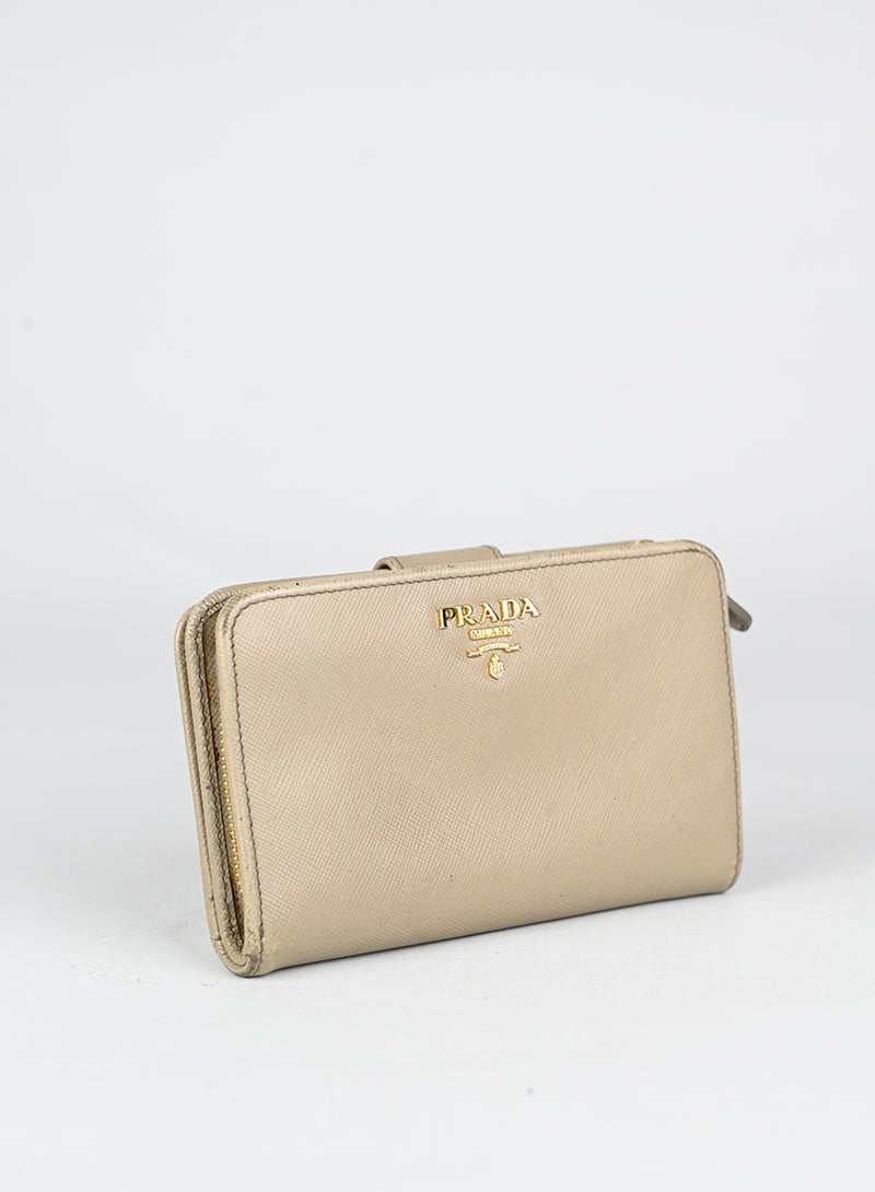 Prada Portafogli in pelle Saffiano beige