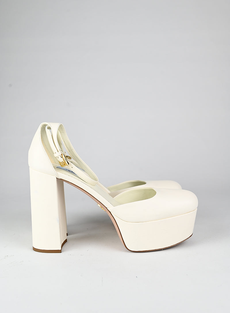 Prada Sandali con plateau in pelle bianca - N. 39 ½