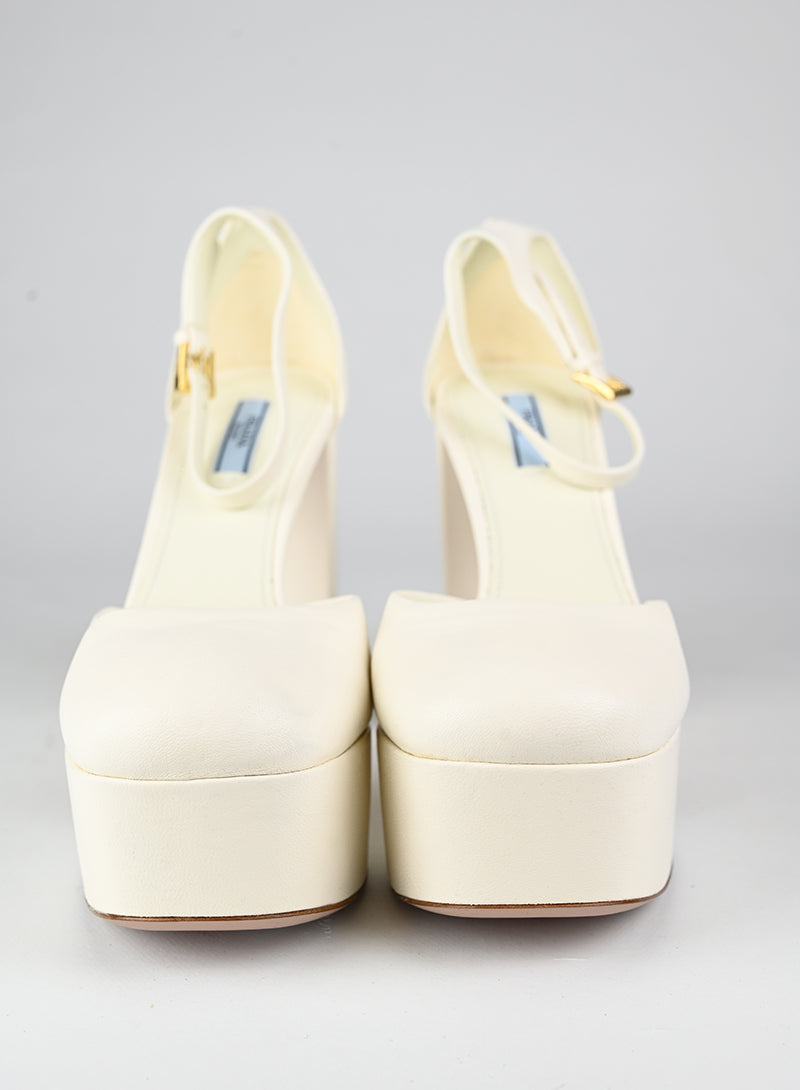 Prada Sandali con plateau in pelle bianca - N. 39 ½