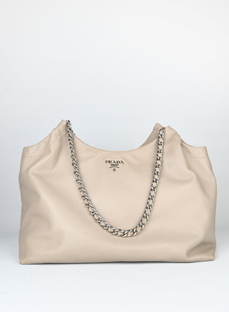 Prada Borsa shopper in pelle beige