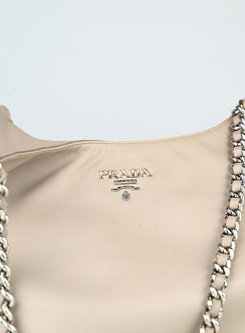 Prada Borsa shopper in pelle beige