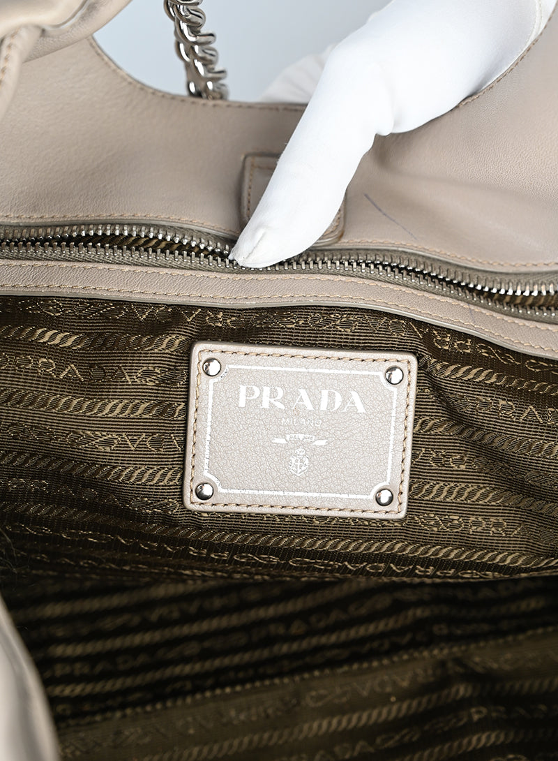 Prada Borsa shopper in pelle beige
