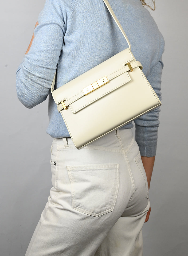 Saint Laurent Borsa Manhattan in pelle bianca