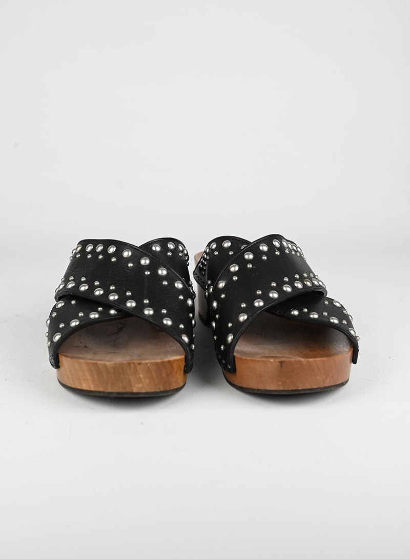 Saint Laurent Zoccoli in legno e pelle nera - N. 39