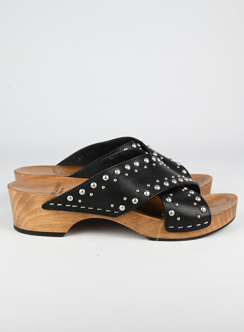 Saint Laurent Zoccoli in legno e pelle nera - N. 39