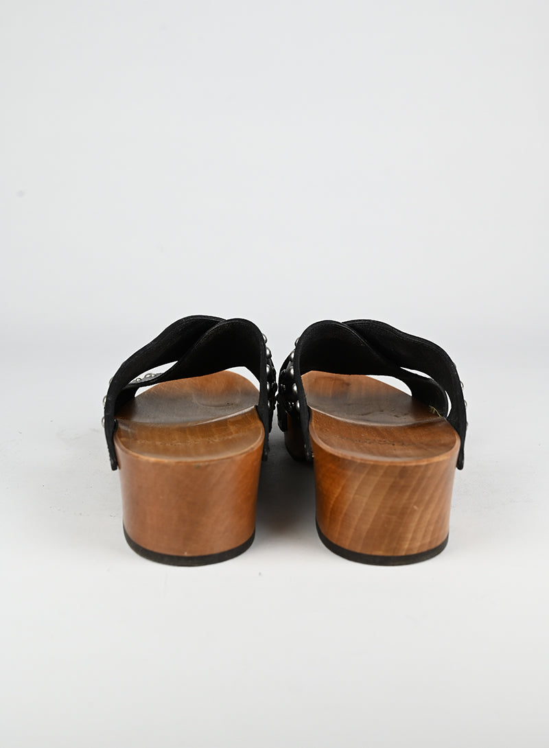 Saint Laurent Zoccoli in legno e pelle nera - N. 39