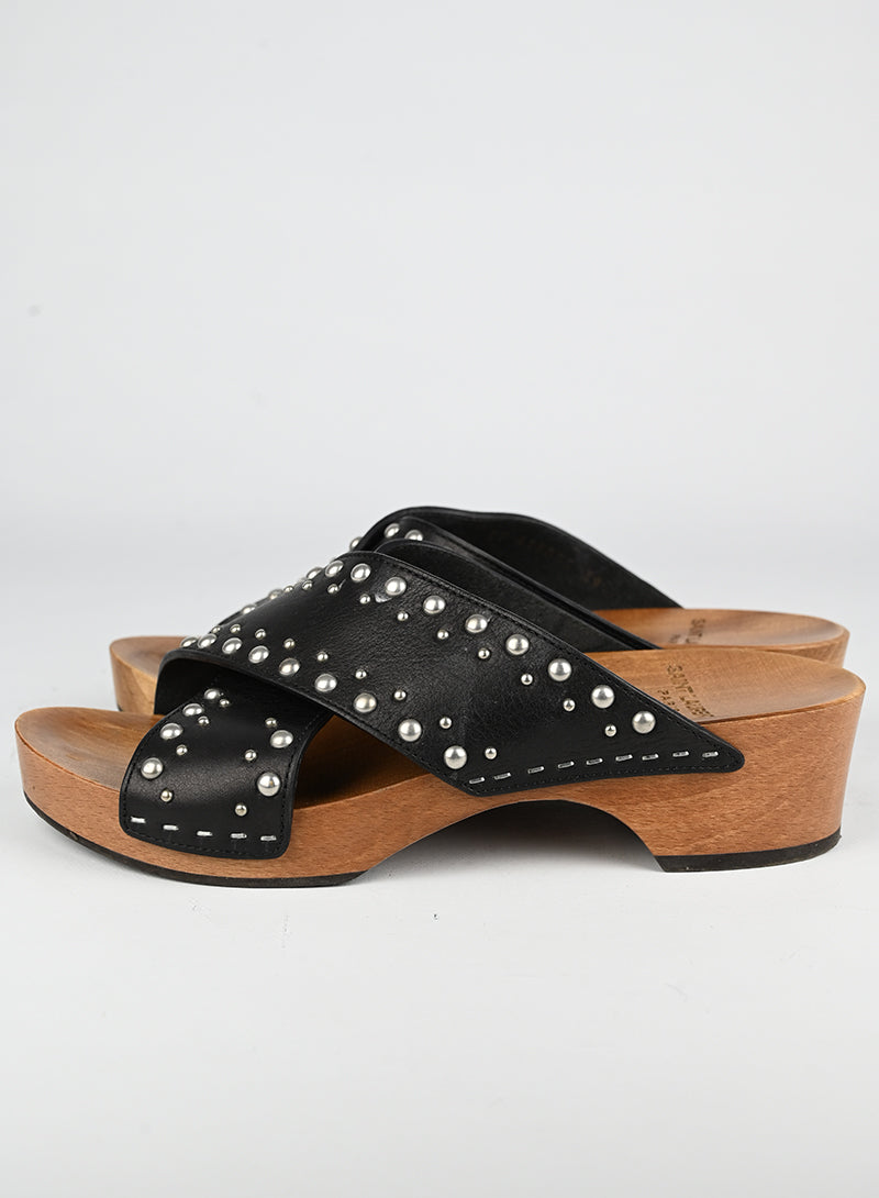 Saint Laurent Zoccoli in legno e pelle nera - N. 39