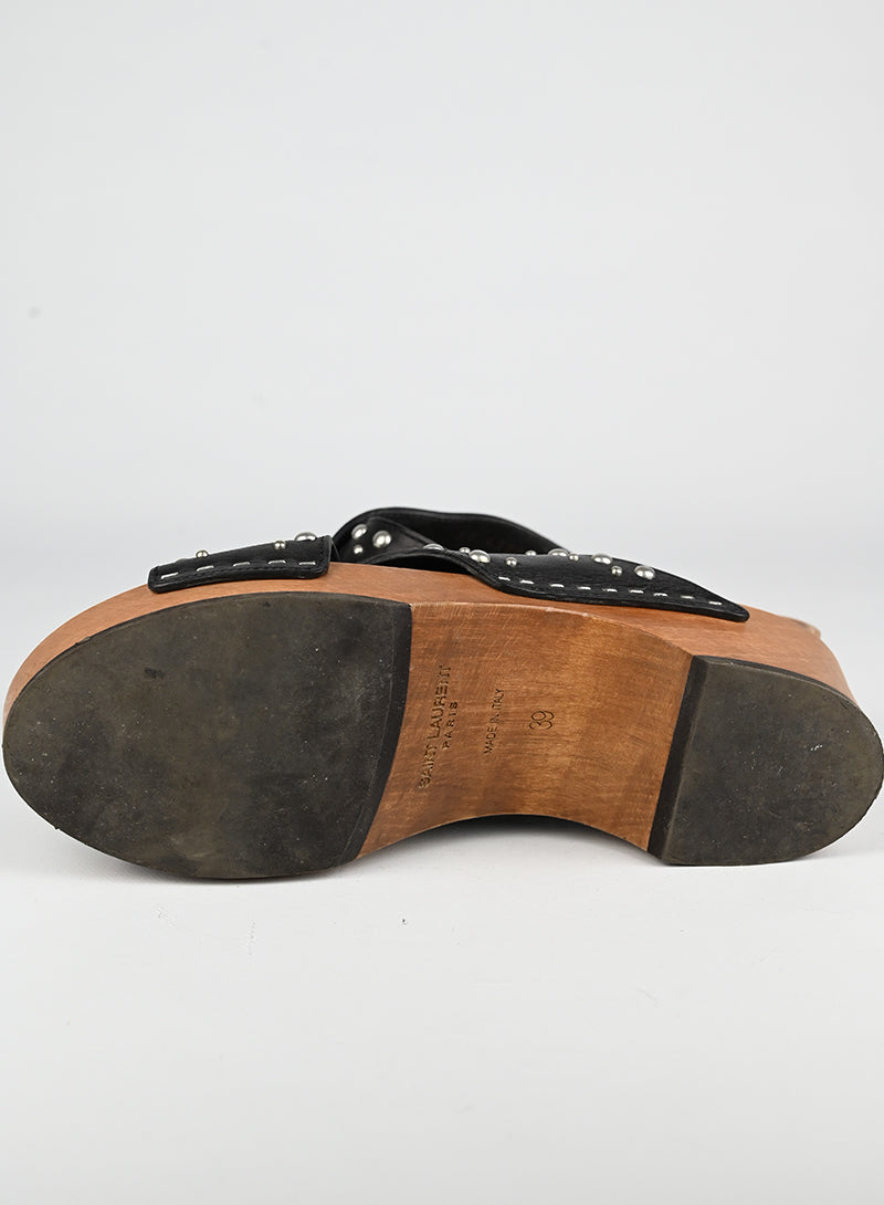 Saint Laurent Zoccoli in legno e pelle nera - N. 39
