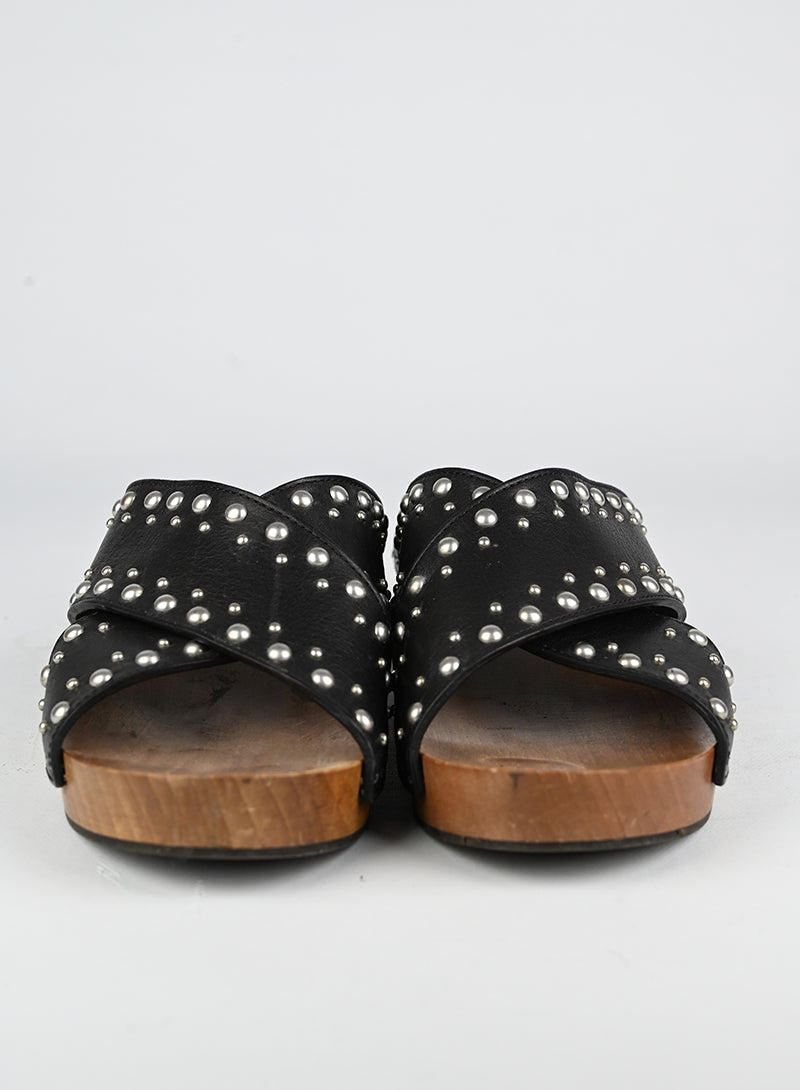 Saint Laurent Zoccoli in legno e pelle nera - N. 39