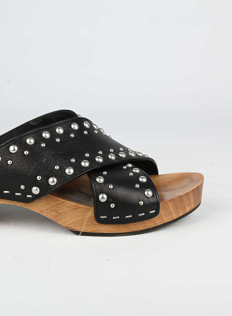 Saint Laurent Zoccoli in legno e pelle nera - N. 39