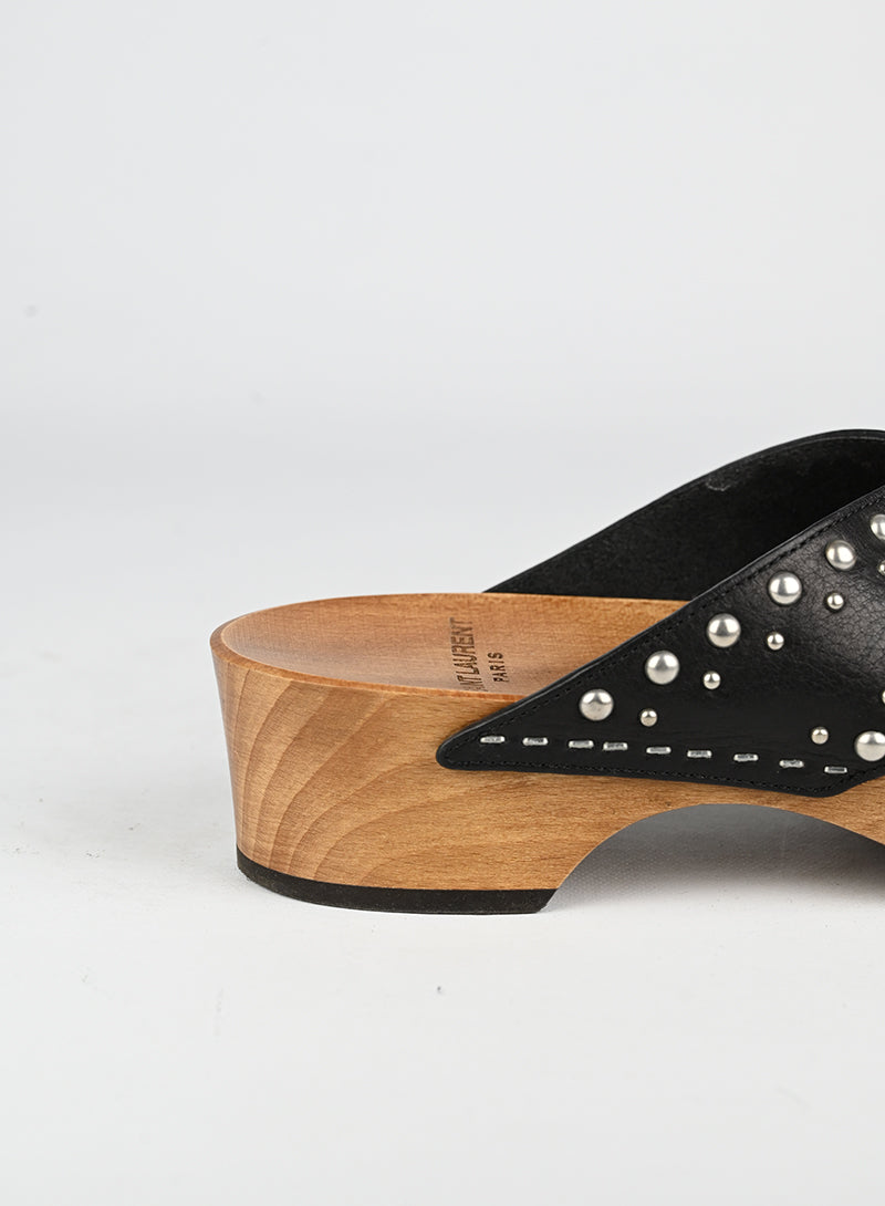 Saint Laurent Zoccoli in legno e pelle nera - N. 39