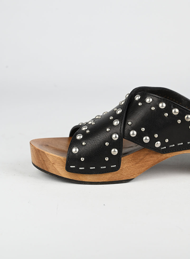 Saint Laurent Zoccoli in legno e pelle nera - N. 39