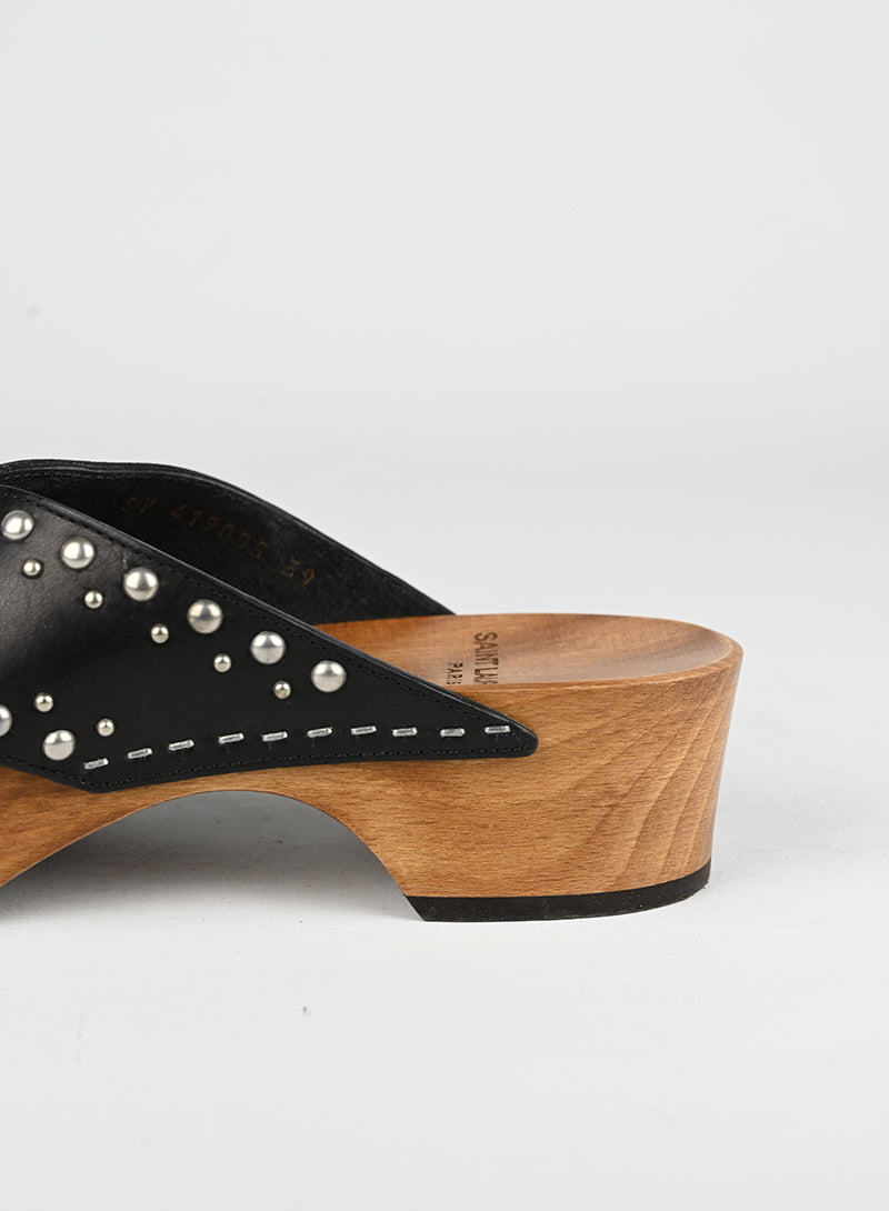 Saint Laurent Zoccoli in legno e pelle nera - N. 39