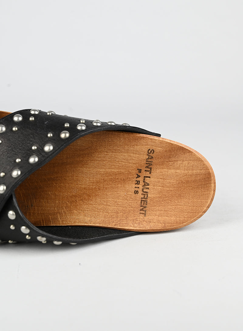 Saint Laurent Zoccoli in legno e pelle nera - N. 39