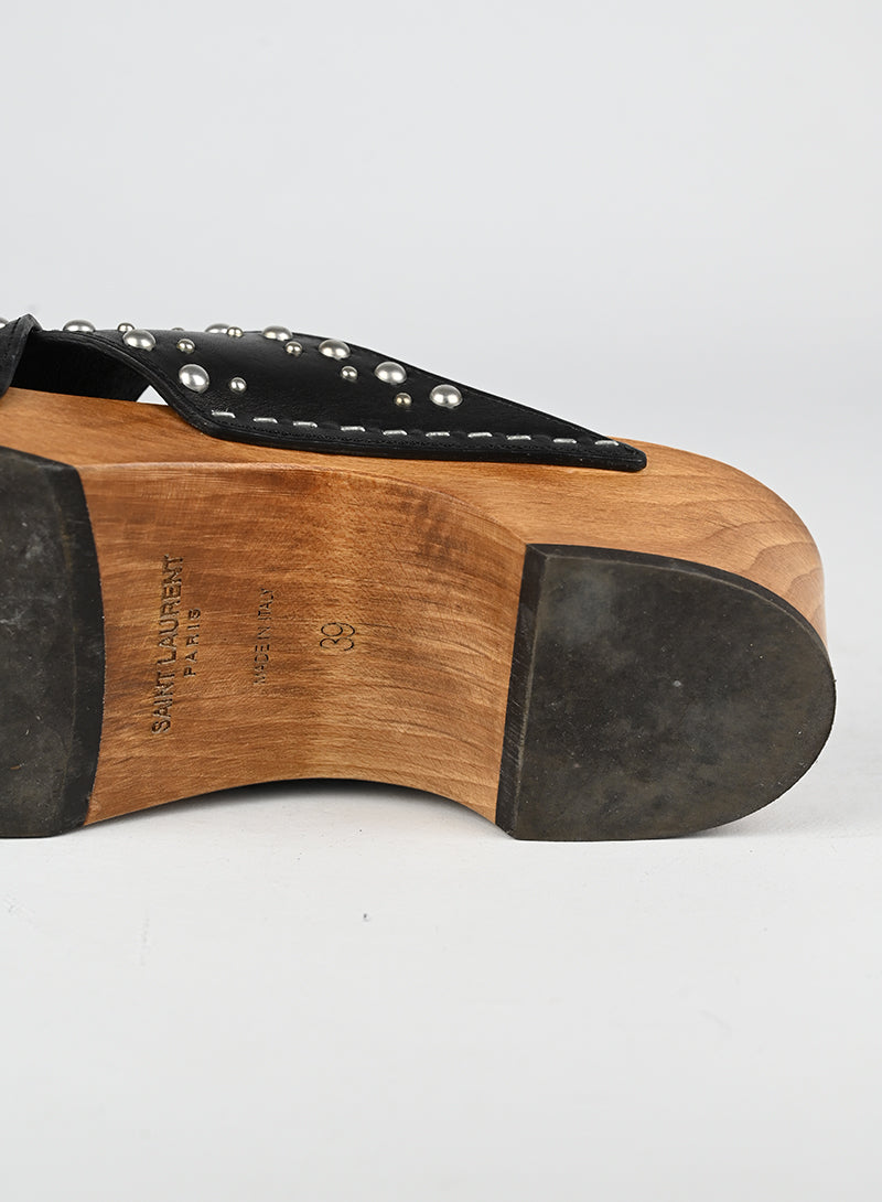 Saint Laurent Zoccoli in legno e pelle nera - N. 39