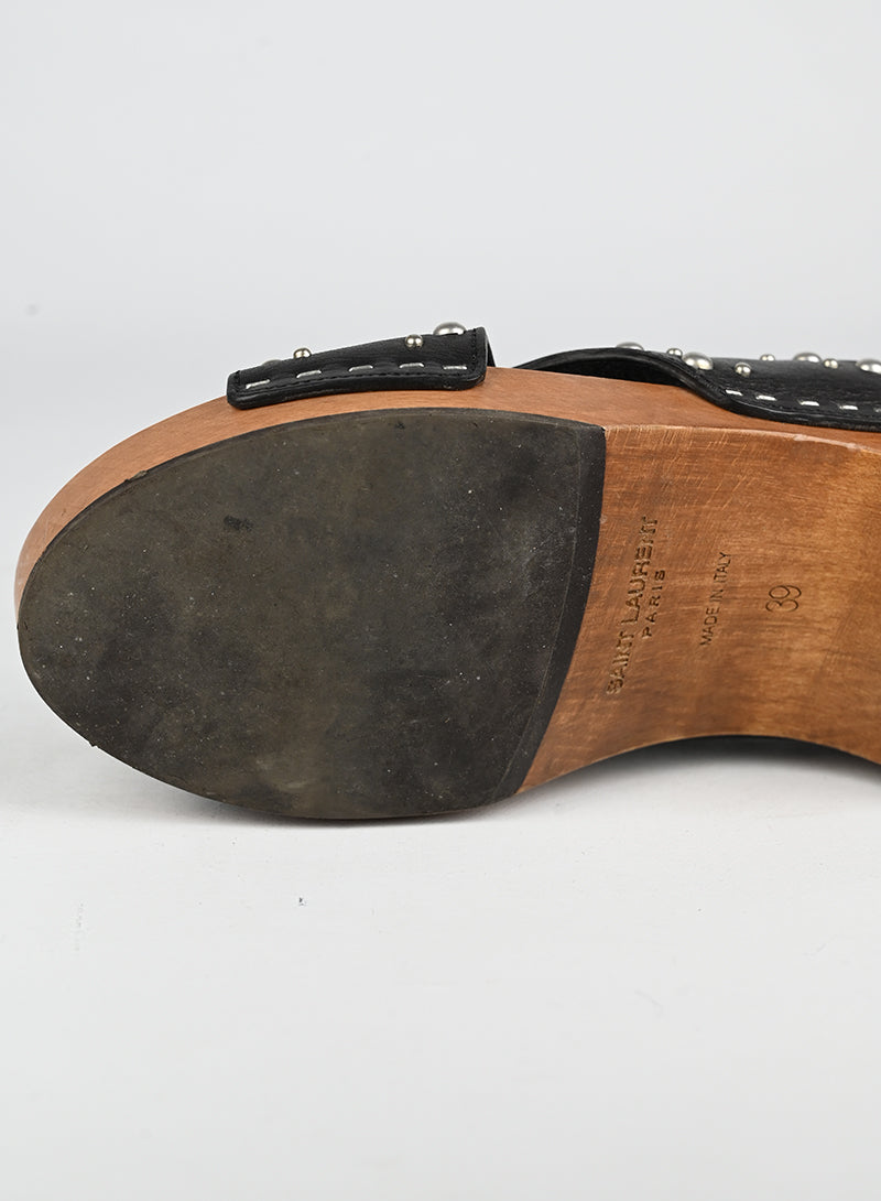 Saint Laurent Zoccoli in legno e pelle nera - N. 39