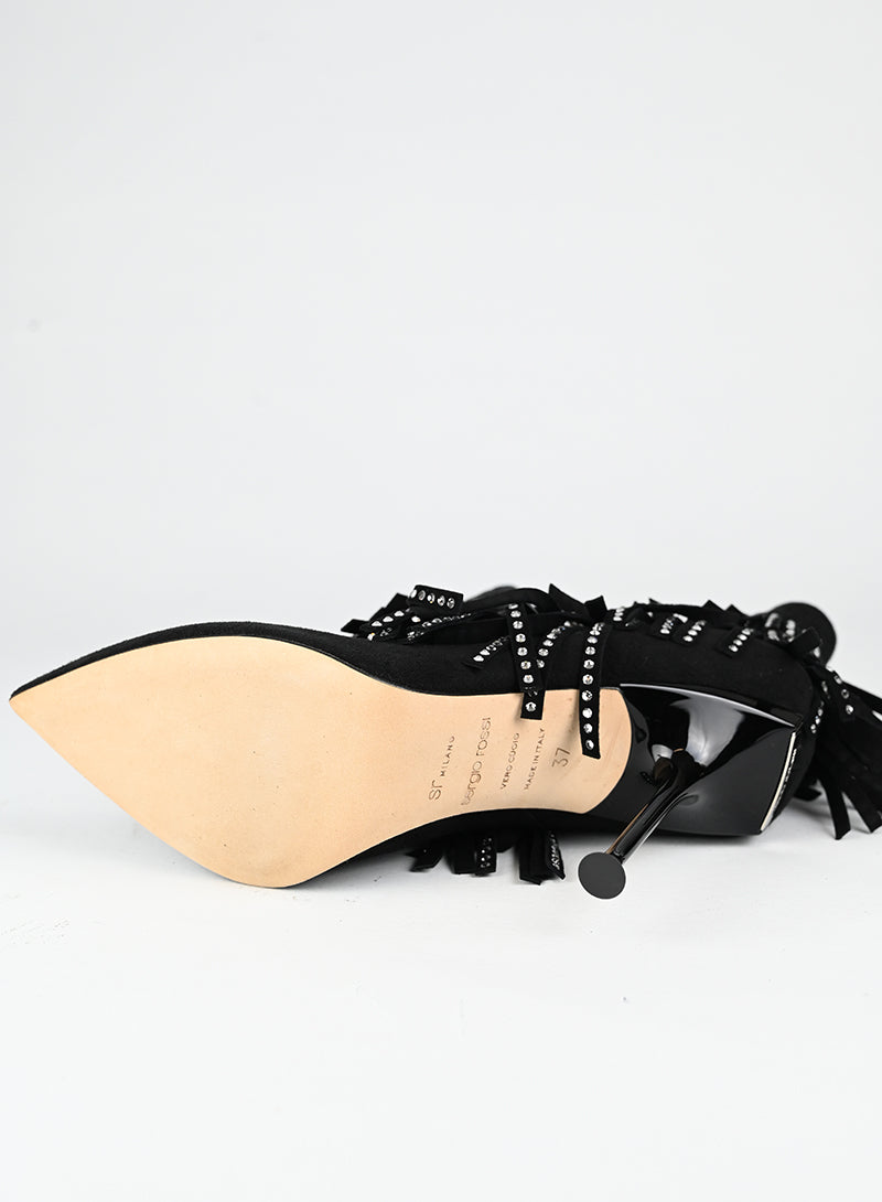 Sergio Rossi Stivaletti in suede neri con frange - N. 37