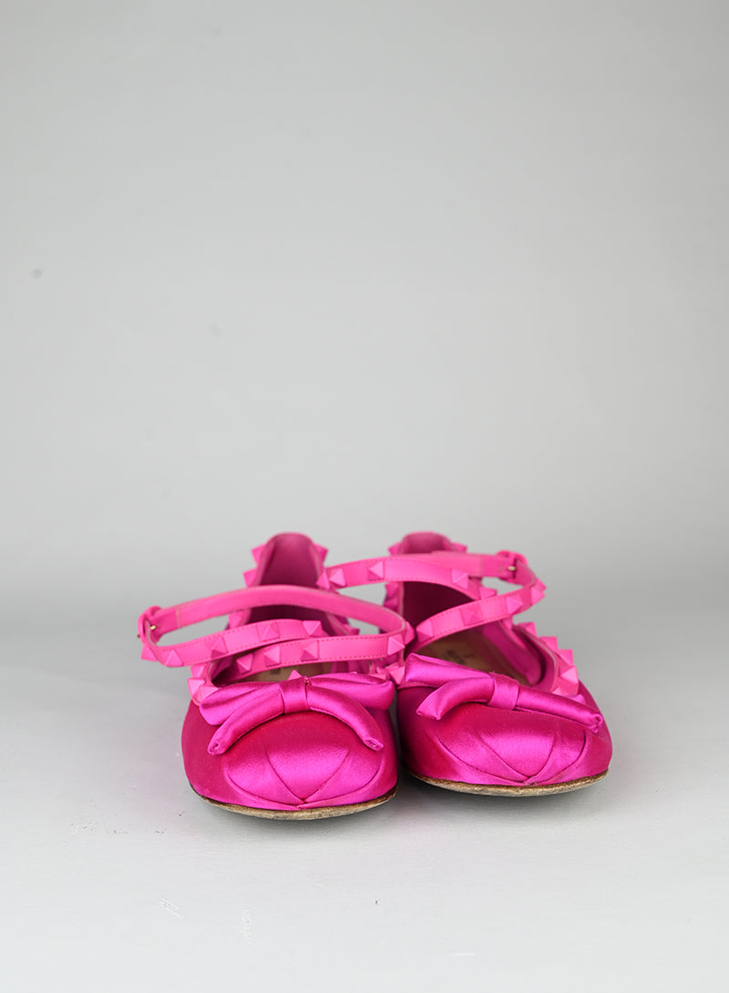 Valentino Ballerine Rockstud in raso fucsia - N. 37 ½