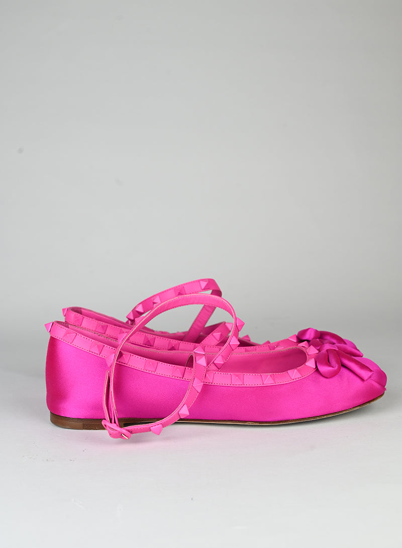 Valentino Ballerine Rockstud in raso fucsia - N. 37 ½