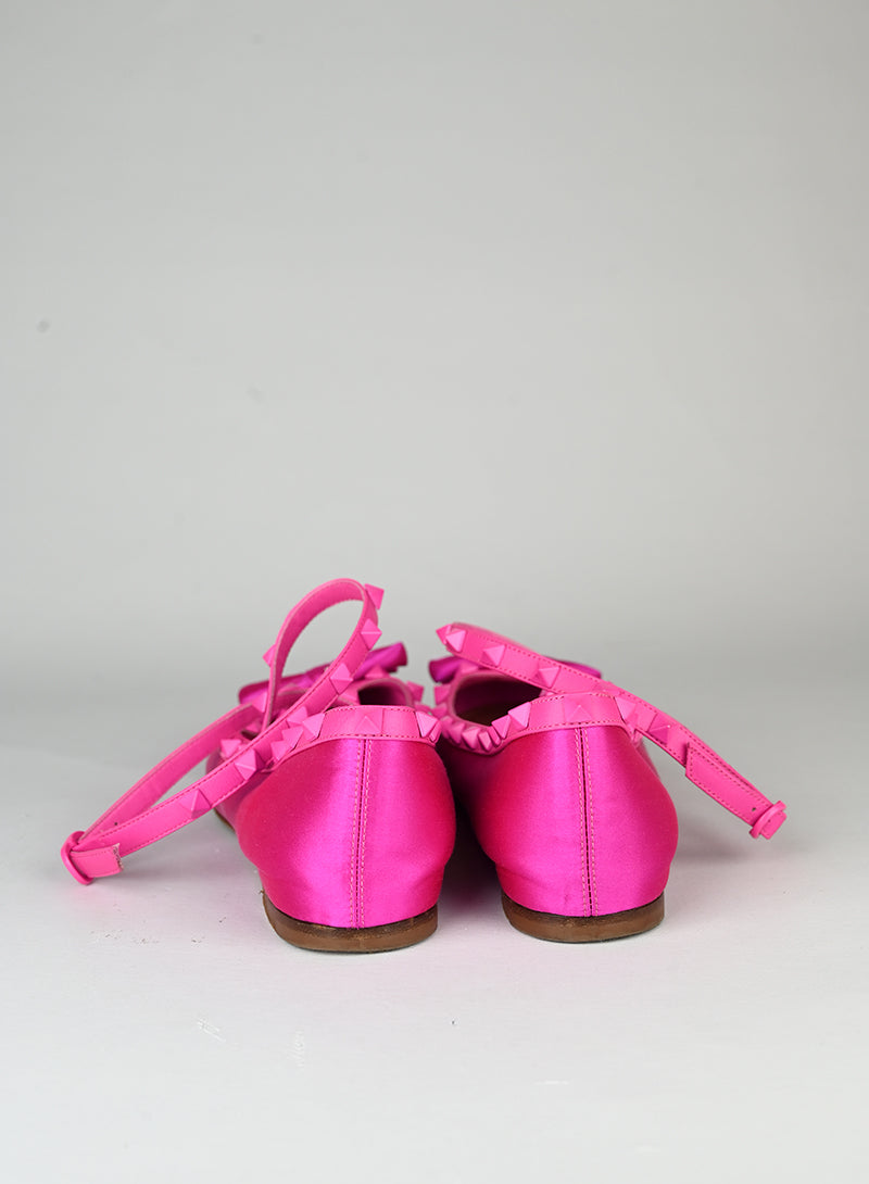 Valentino Ballerine Rockstud in raso fucsia - N. 37 ½
