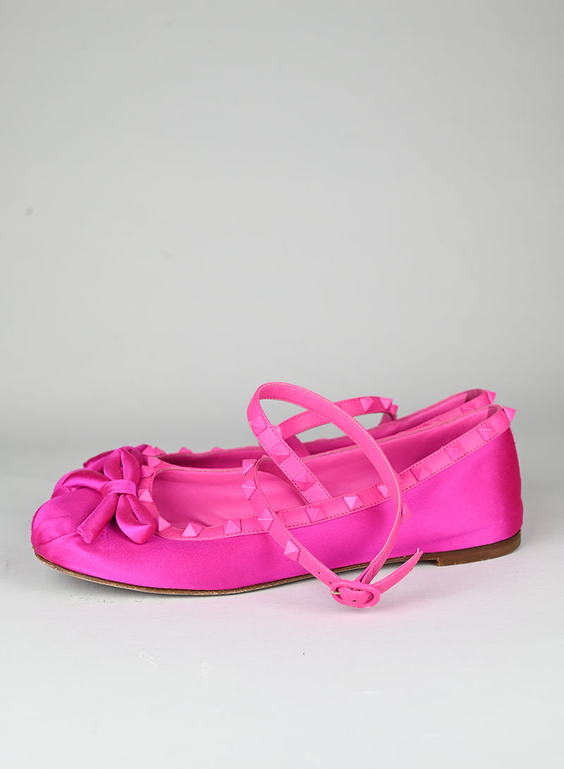 Valentino Ballerine Rockstud in raso fucsia - N. 37 ½