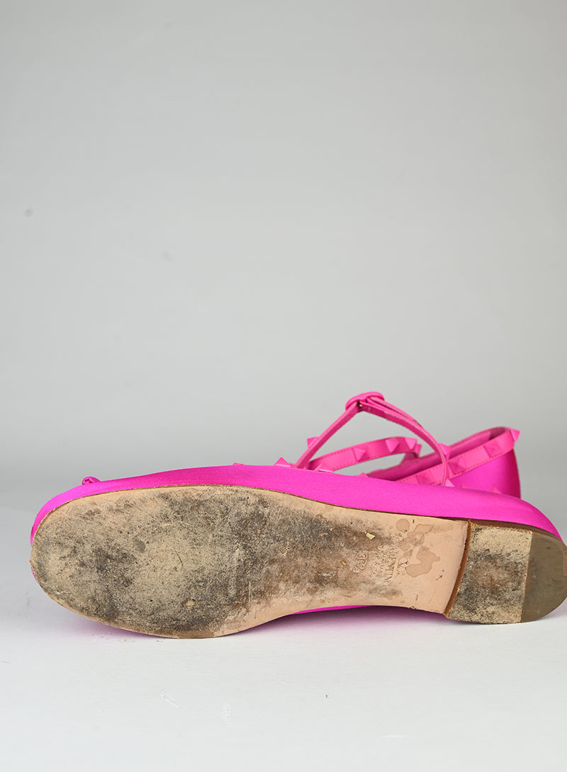 Valentino Ballerine Rockstud in raso fucsia - N. 37 ½