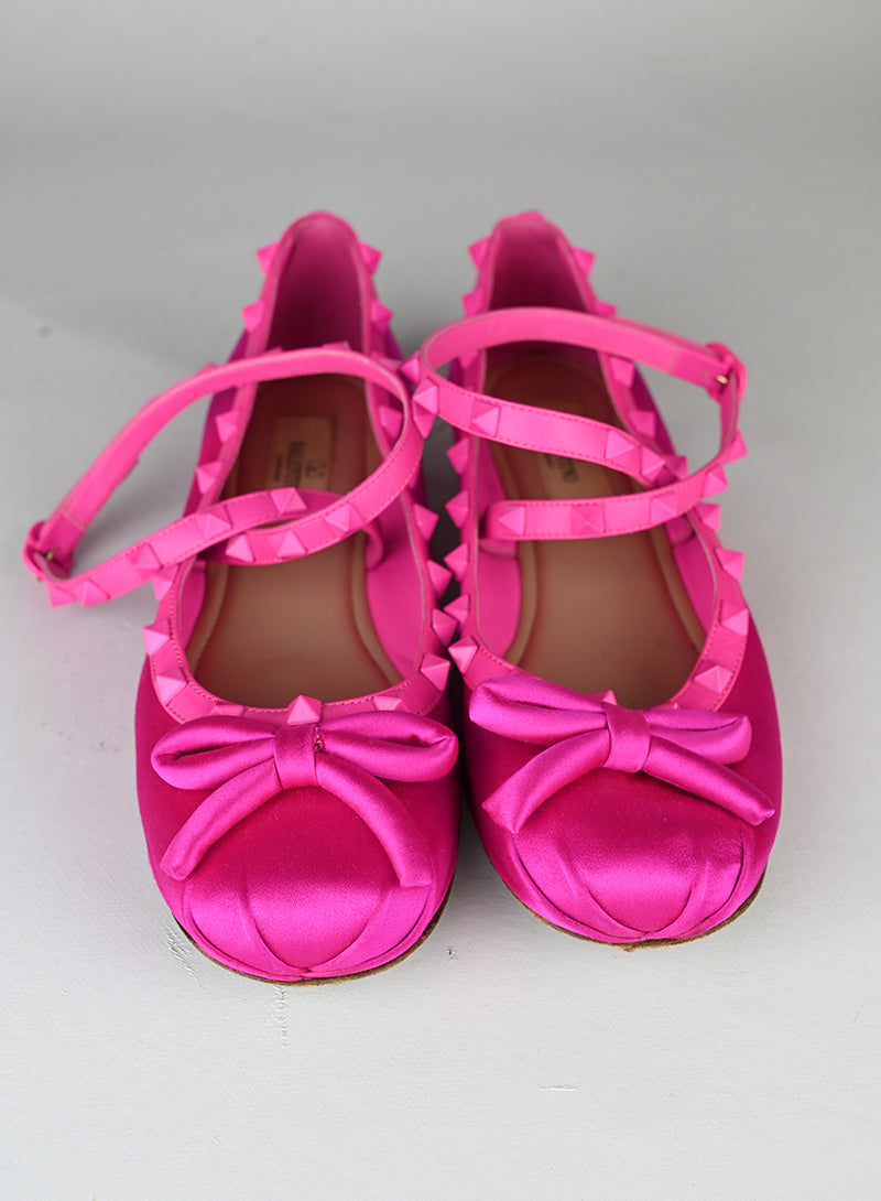 Valentino Ballerine Rockstud in raso fucsia - N. 37 ½