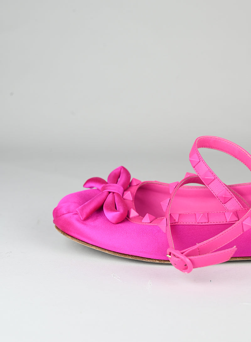 Valentino Ballerine Rockstud in raso fucsia - N. 37 ½