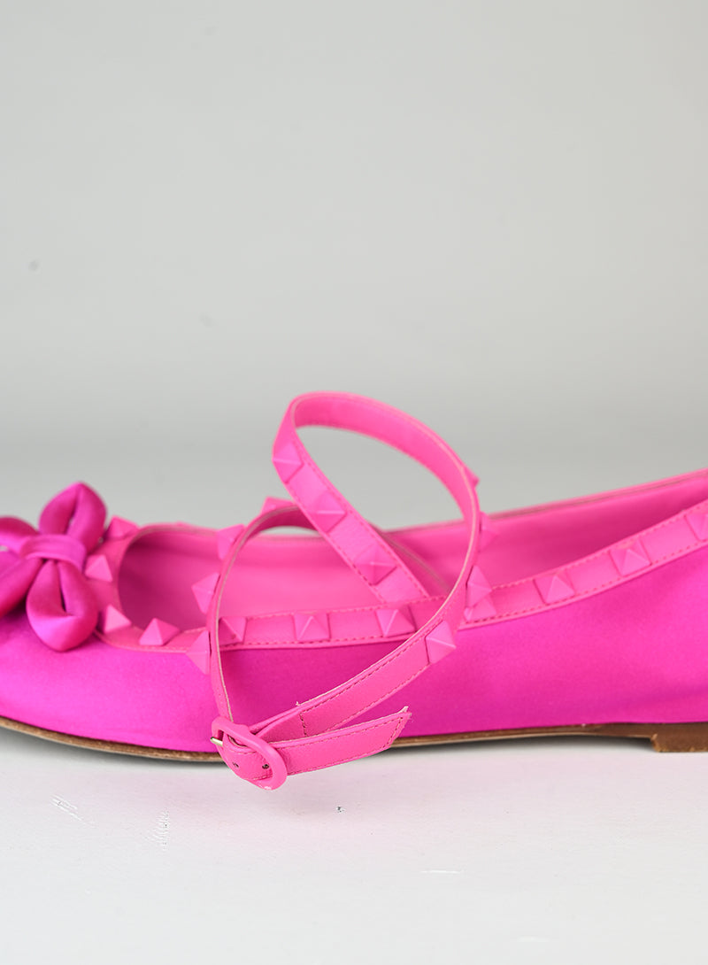 Valentino Ballerine Rockstud in raso fucsia - N. 37 ½