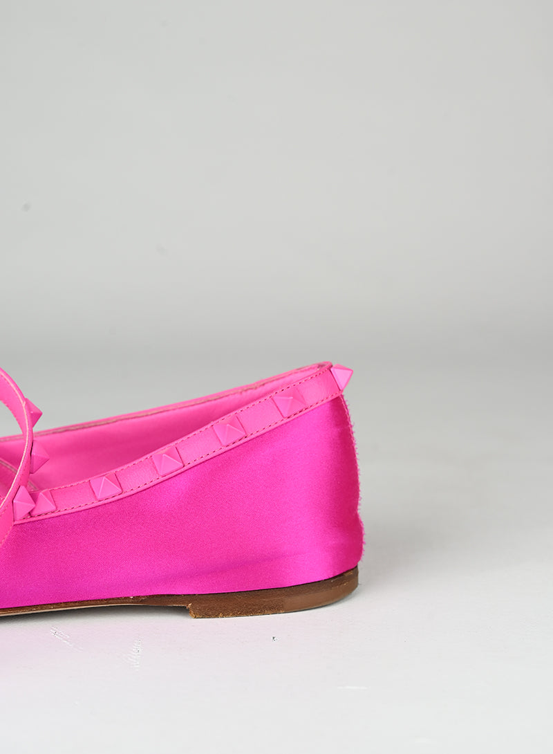 Valentino Ballerine Rockstud in raso fucsia - N. 37 ½