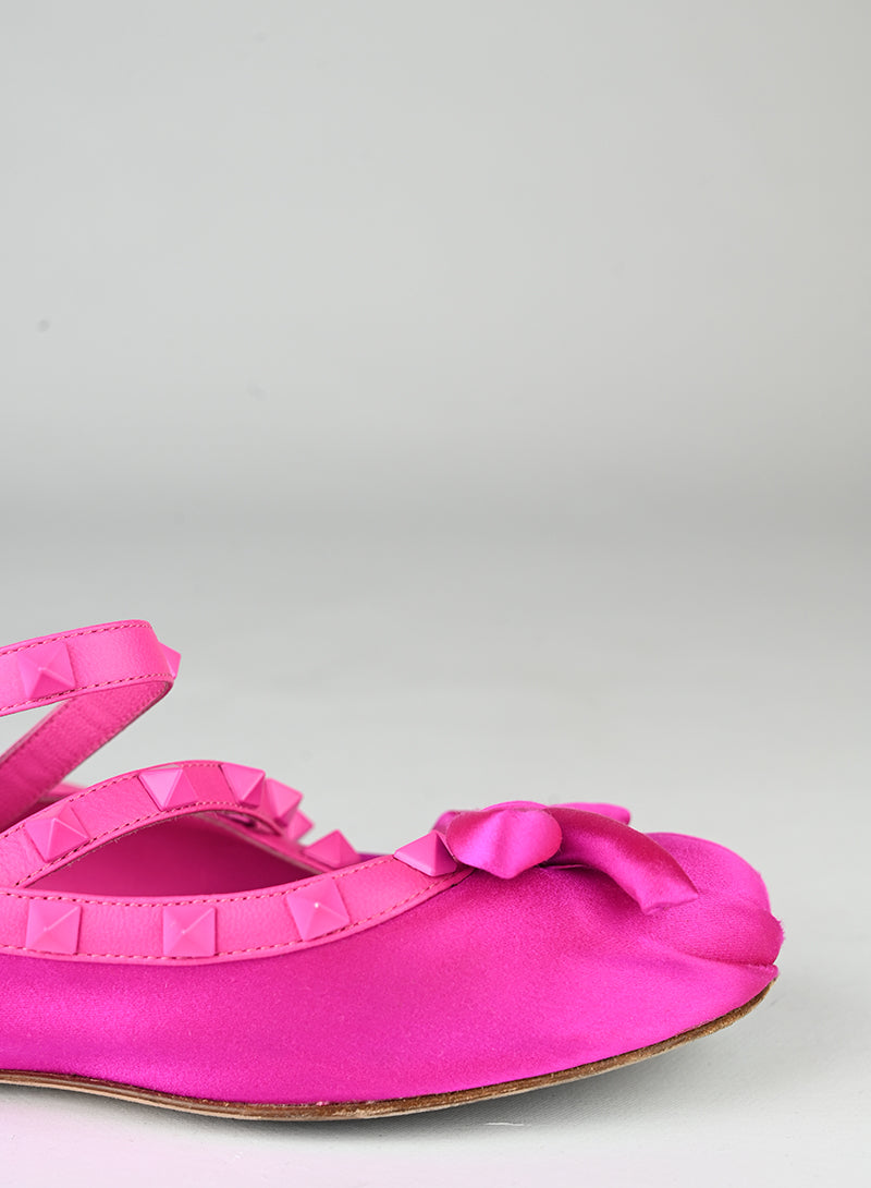 Valentino Ballerine Rockstud in raso fucsia - N. 37 ½
