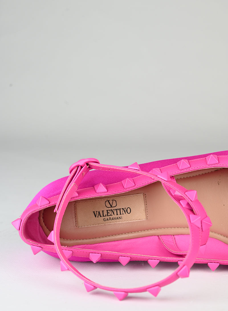Valentino Ballerine Rockstud in raso fucsia - N. 37 ½