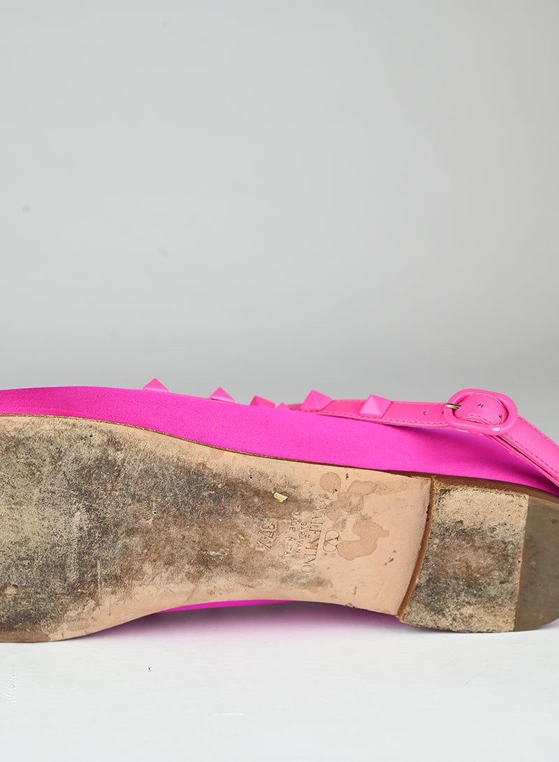 Valentino Ballerine Rockstud in raso fucsia - N. 37 ½