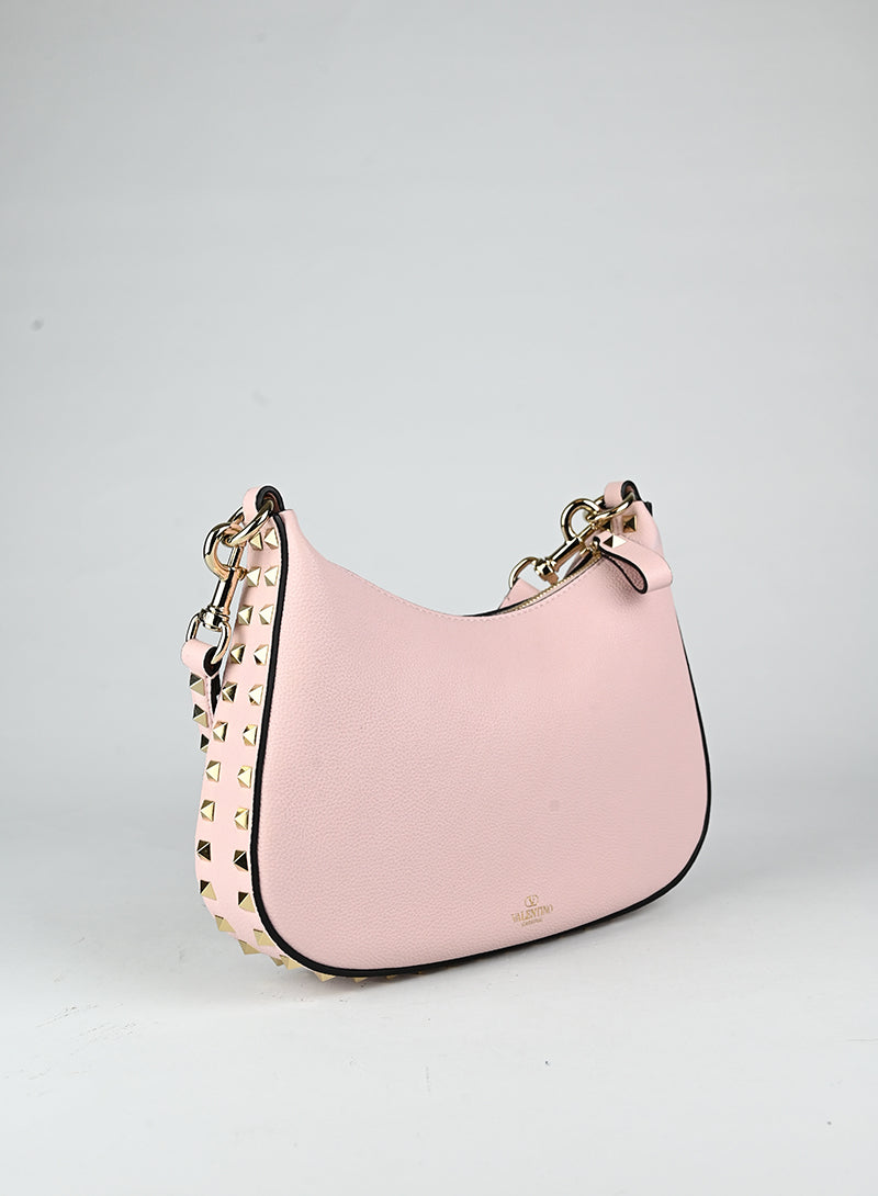 Valentino Borsa a spalla Rockstud in pelle rosa