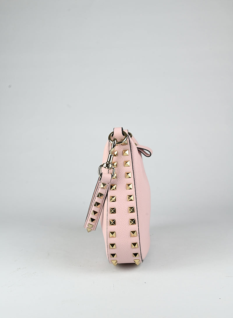 Valentino Borsa a spalla Rockstud in pelle rosa